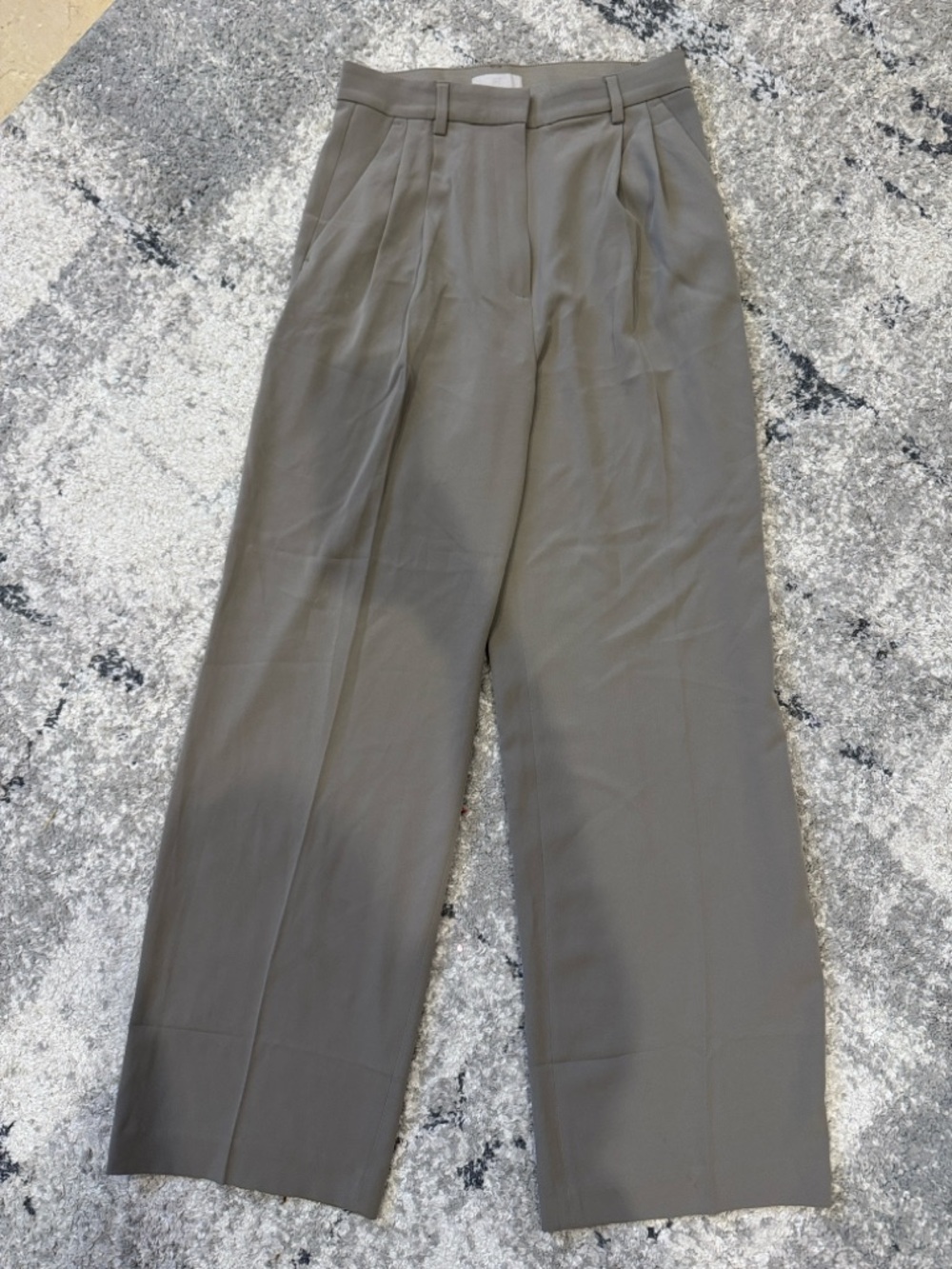 H&M Olive Wide-Leg Pleated Trousers